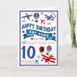 平らな飛行機のパーソナライズなバースデー・カード カード