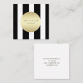 平エレガントフェイク金ゴールド円黒/白ストライプ円 スクエア名刺 (正面/裏面)