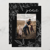 平エレガント和クリスマスフローラブラック写真 シーズンカード (正面/裏面)