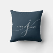 平エレガント塵のネイビーブルースクリプトモノグラム クッション (裏面)