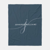 平エレガント塵のネイビーブルースクリプトモノグラム フリースブランケット (正面)