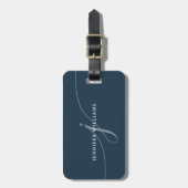 平エレガント塵のネイビーブルースクリプトモノグラム ラゲッジタグ (正面縦)