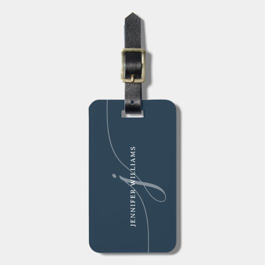 平エレガント塵のネイビーブルースクリプトモノグラム ラゲッジタグ (正面縦)