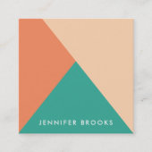 平エレガント桃オレンジティール（緑がかった色）モダン色ブロック スクエア名刺 (正面)