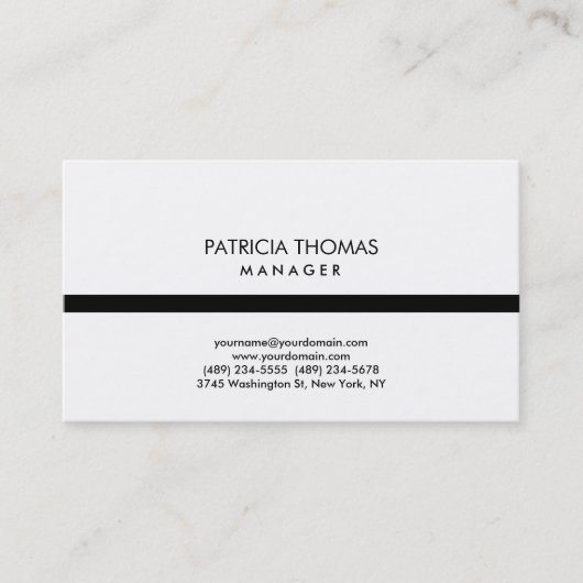 平エレガント白スタイリッシュ黒プロフェッショナル 名刺 (正面)