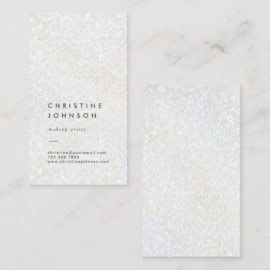 平エレガント白フェイクグリッター効果 名刺 (正面/裏面)
