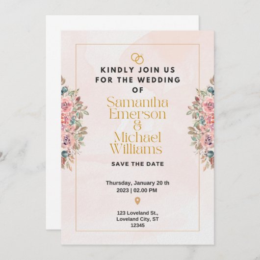 平エレガント結婚式招待状 招待状 (正面/裏面)