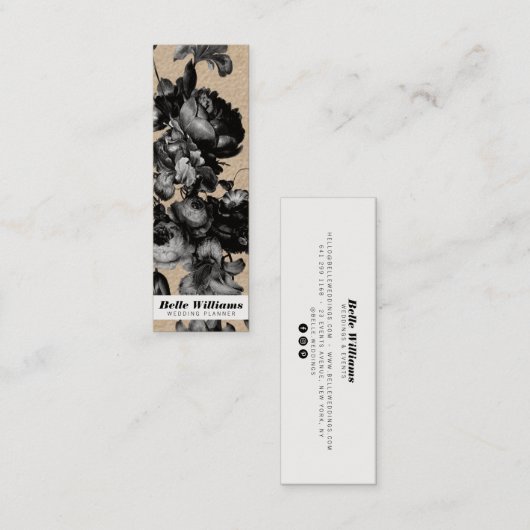 平エレガント黒花ヴィンテージフローラクラフト スキニー名刺 (正面/裏面)