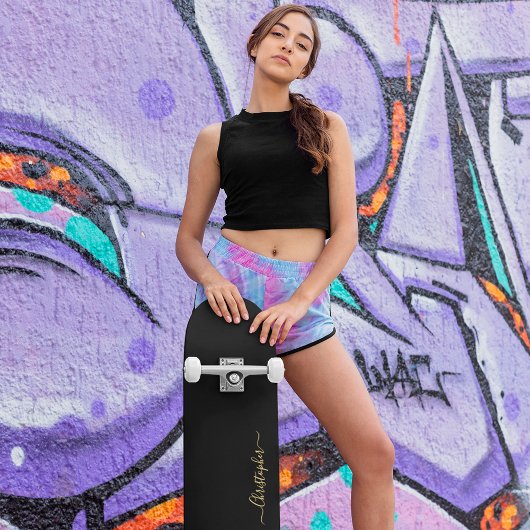 平カッコいい無地の黒の金ゴールドが署名されモノグラムのた スケートボード