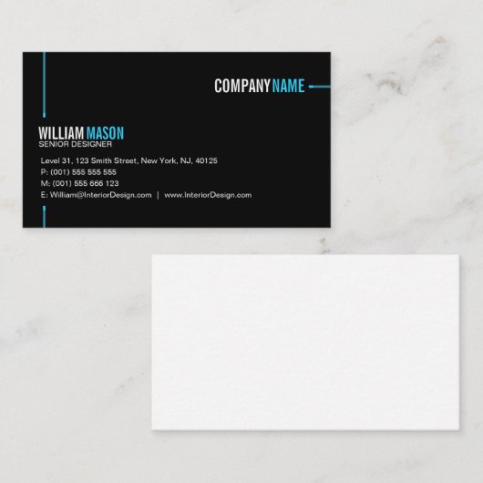 平カッコいい色の黒と青のモダン名刺 名刺 (正面/裏面)