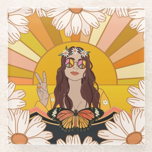 平カラフル和 ガラスコースター (正面)