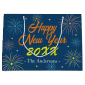 平カラフル正月のイブパーティー – 青 ラージペーパーバッグ (正面)