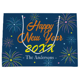 平カラフル正月のイブパーティー – 青 ラージペーパーバッグ