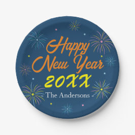 平カラフル正月大晦日パーティー – ネイビーブルー ペーパープレート