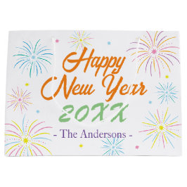 平カラフル正月大晦日パーティー – ホワイト ラージペーパーバッグ