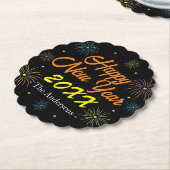 平カラフル正月大晦日パーティー – 黒 ペーパーコースター (アングル)