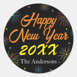 平カラフル正月大晦日パーティー – 黒 ラウンドシール