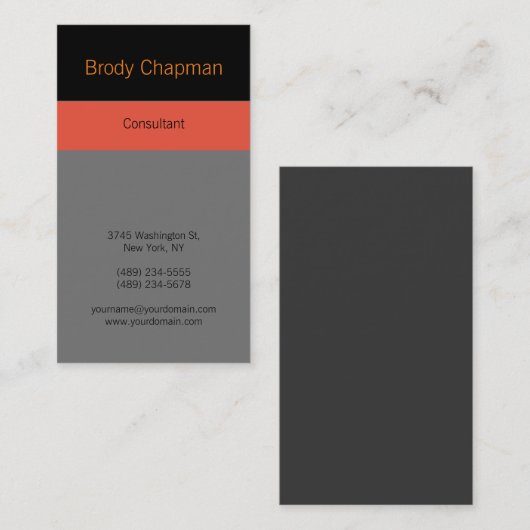 平モダンらな縦黒の赤いグレーユニークデザイン 名刺 (正面/裏面)