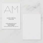 平モダン白シンプル灰色モノグラム 名刺 (正面/裏面)