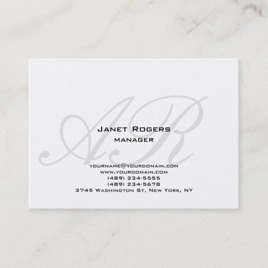 平モダン白モダン灰色モノグラム 名刺 (正面)