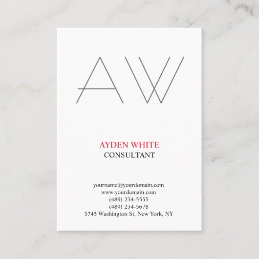 平モダン白黒赤グレイシンプルモノグラム 名刺 (正面)