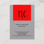 平ユニーク灰色シンプル赤プロフェッショナルモノグラム 名刺 (正面)