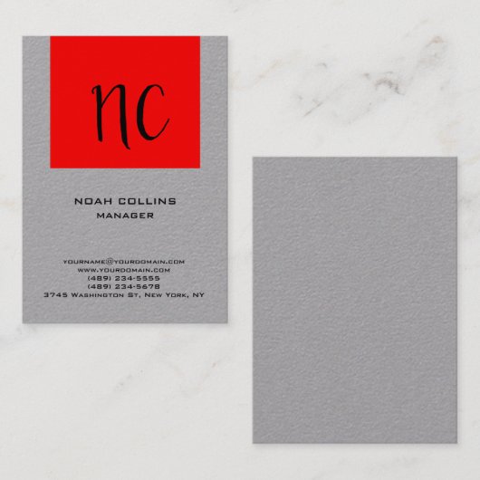 平ユニーク灰色シンプル赤プロフェッショナルモノグラム 名刺 (正面/裏面)