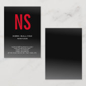 平ユニーク黒シンプル灰色の赤モノグラム 名刺 (正面/裏面)