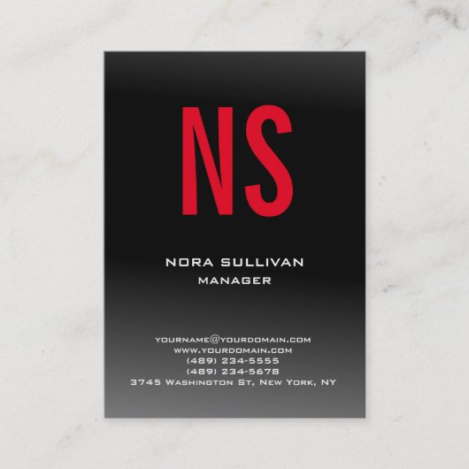 平ユニーク黒シンプル灰色の赤モノグラム 名刺 (正面)