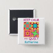 平保容とキルトパッチワークカラフルブロック 缶バッジ (正面&裏面)