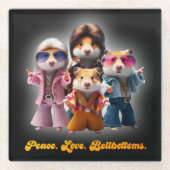 平和おもしろい。愛.ベルボトム。ハムスター超集団 ガラスコースター (正面)