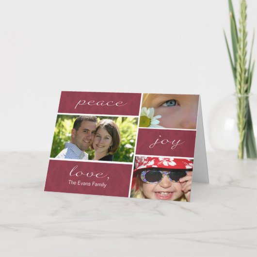 平和および喜びによって折られる休日カードバーガンディ シーズンカード (正面)