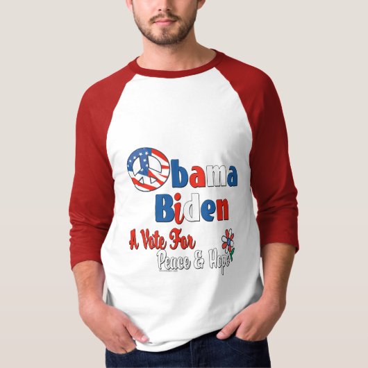平和および愛のためのオバマバイデン氏の投票 Tシャツ (正面)