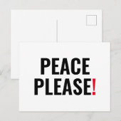 平和お願いホワイトブラック赤文字アンチ戦争抗議 ポストカード (正面/裏面)