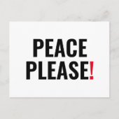 平和お願いホワイトブラック赤文字アンチ戦争抗議 ポストカード (正面)