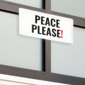 平和お願いホワイトブラック赤文字アンチ戦争抗議 横断幕 (ビルの外側)