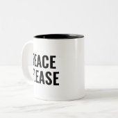 平和お願い白黒文字アンチ戦争抗議 ツートーンマグカップ (正面左)