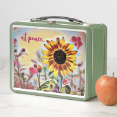 平和でかわいらし黄色のひまわりとピンクの花 メタルランチボックス (インサイチュ)