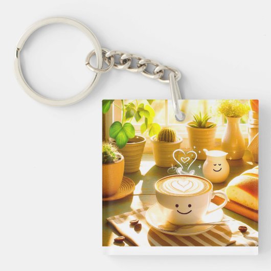 平和で心温まるカプチーノ朝 キーホルダー (正面)