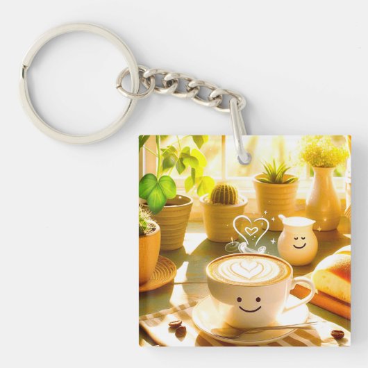 平和で心温まるカプチーノ朝 キーホルダー (正面)