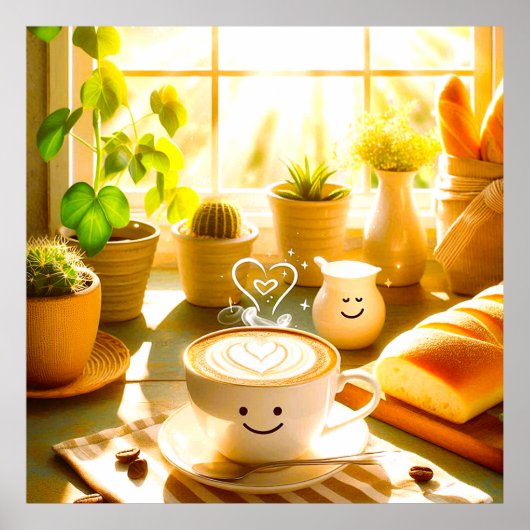 平和で心温まるカプチーノ朝 ポスター (正面)