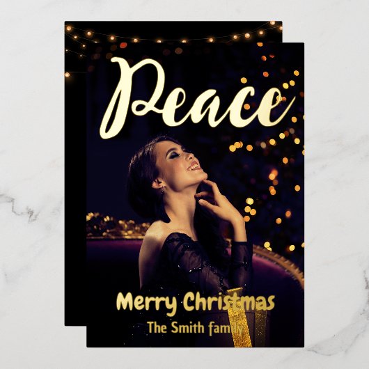 平和とクリスマスへの愛、写真モダンミニマル 箔シーズンカード (正面/裏面)