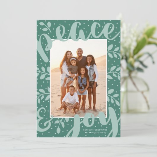 平和とモダン喜びクリスマススタイリッシュミント写真 シーズンカード (スタンド正面)