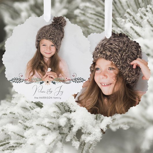 平和とモダン喜びクリスマス植物写真 オーナメントカード