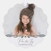 平和とモダン喜びクリスマス植物写真 オーナメントカード (正面)