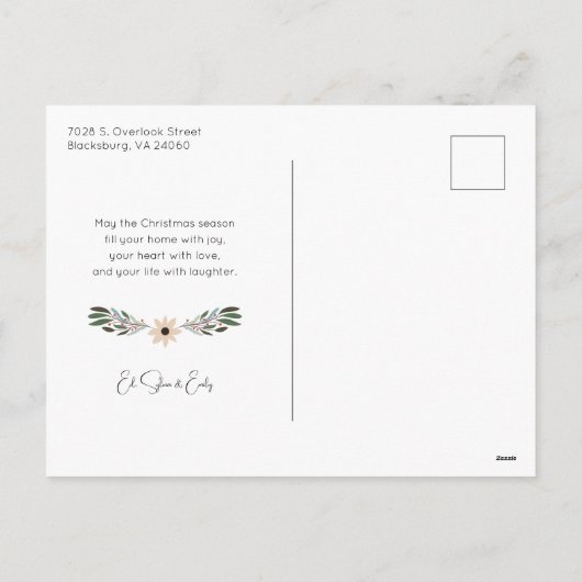 平和とモダン喜びクリスマス植物写真 シーズンポストカード (裏面)