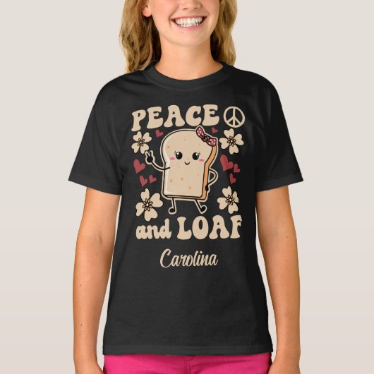 平和とローフ | Girl Toast with a Peace Sign – ブラック Tシャツ (正面)