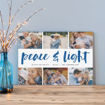 平和と光 | Hanukkahフォトコラージュ シーズンカード<br><div class="desc">共有お気に入りの6枚の写真と明るいフェスティバルハヌカーのホリデーカード。「平和と光」は、あなたの休日の挨拶と名前と下の年と手でレターブラシタイポグラフィの中央に表示される。</div>