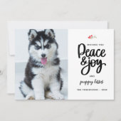 平和と喜びと子犬のキス、2枚の写真カスタム シーズンカード (正面)