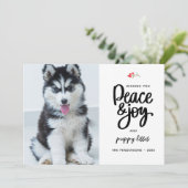 平和と喜びと子犬のキス、2枚の写真カスタム シーズンカード (スタンド正面)